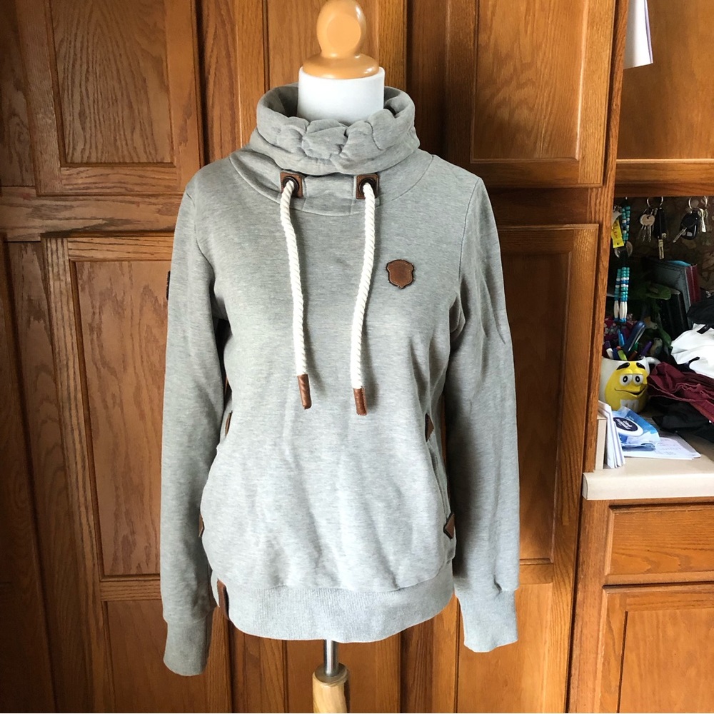 🔴 NAKETANO Size M Sweatshirt Hoodie Gray Cowl Neck Heather